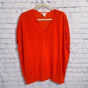 Joan Vass Womens Linen Blend Kimono Pullover Sweater Red Orange Size L Preppy